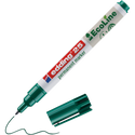 Ein grüner Permanentmarker edding 25 EcoLine von edding, abgebildet ohne Kappe und eine grüne Wellenlinie zeichnend, liegt neben seiner Kappe.