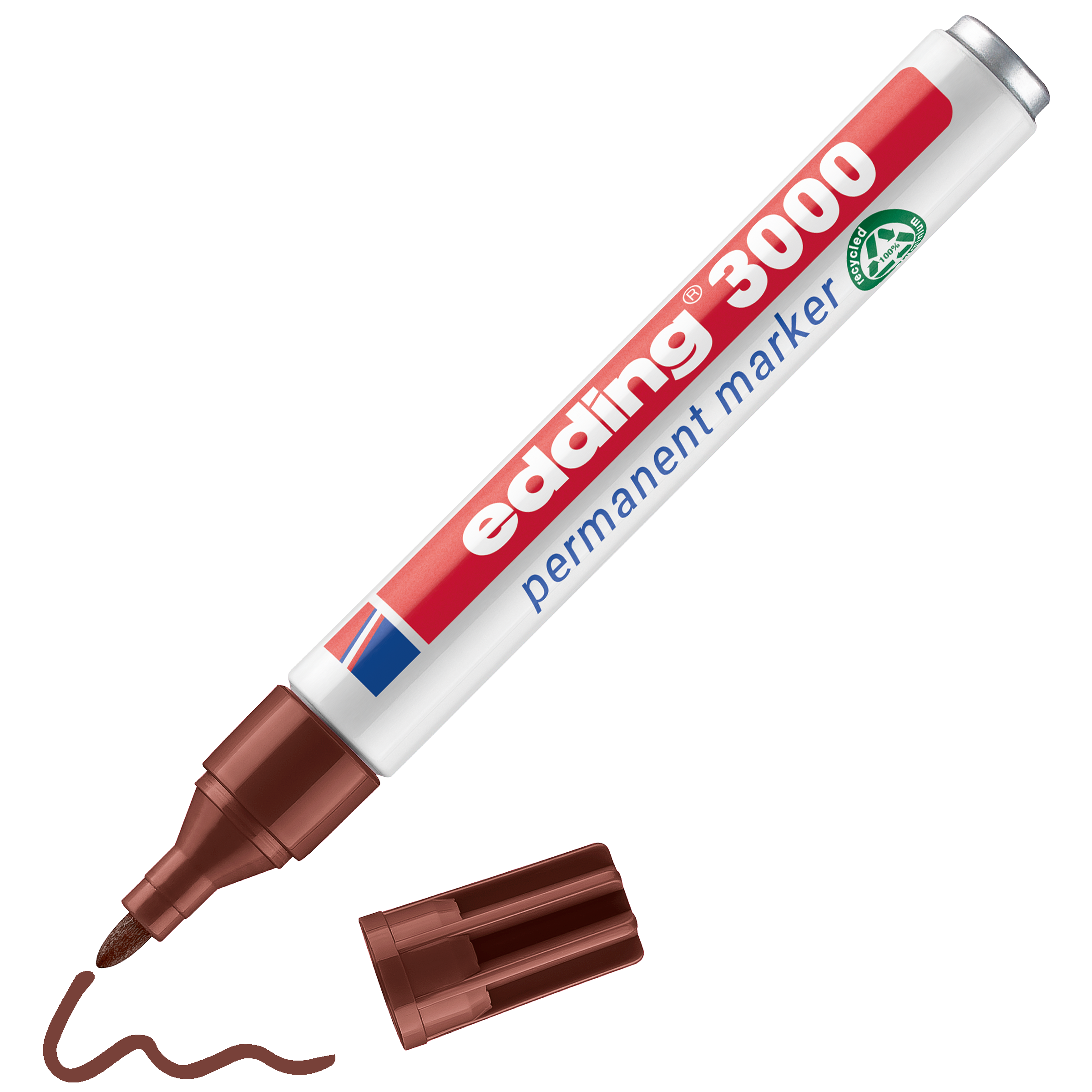 edding 3000 Permanentmarker in braun mit offener Kappe und einem gemaltem Strich