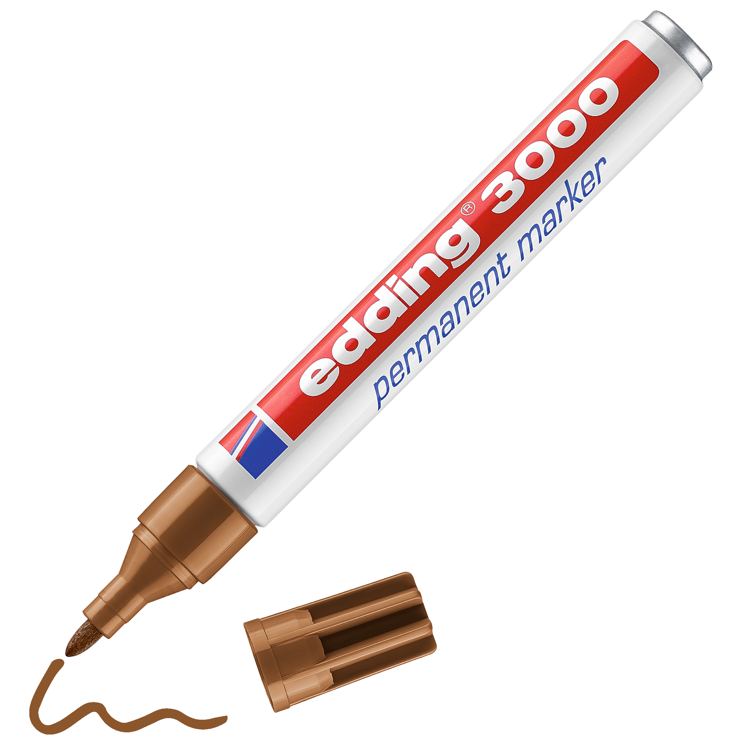 edding 3000 Permanentmarker in braun mit offener Kappe und einem gemaltem Strich
