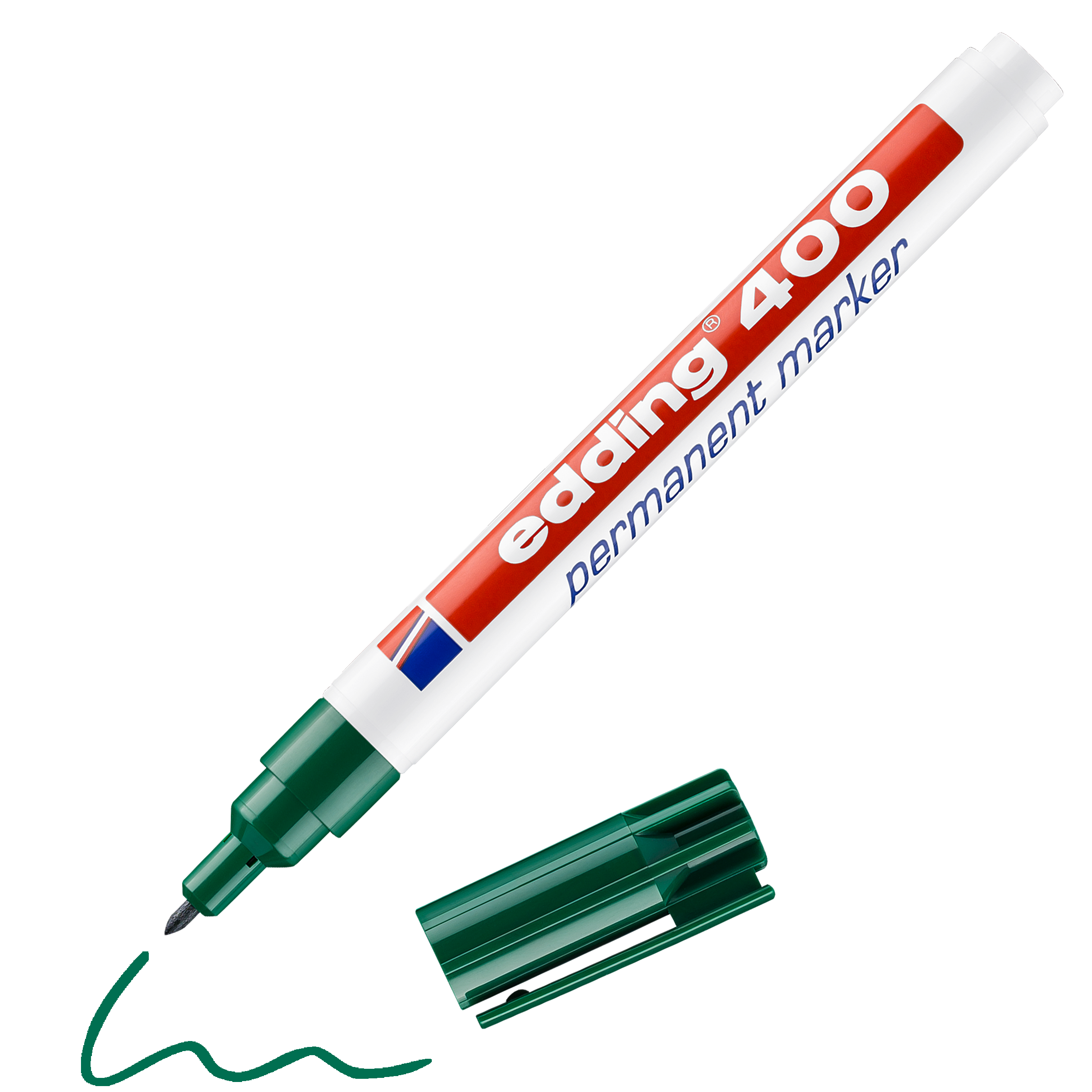 edding 400 Permanentmarker in grün mit offener Kappe und einem gemaltem Strich