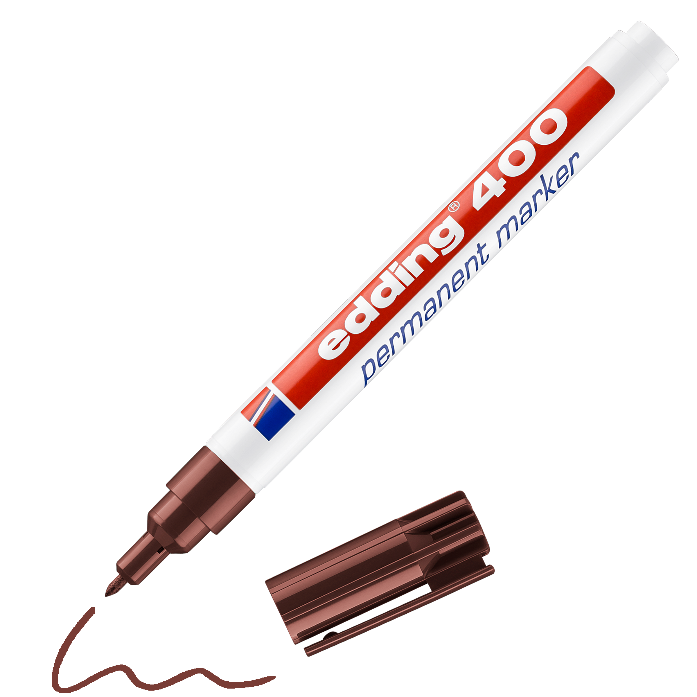 edding 400 Permanentmarker in braun mit offener Kappe und einem gemaltem Strich