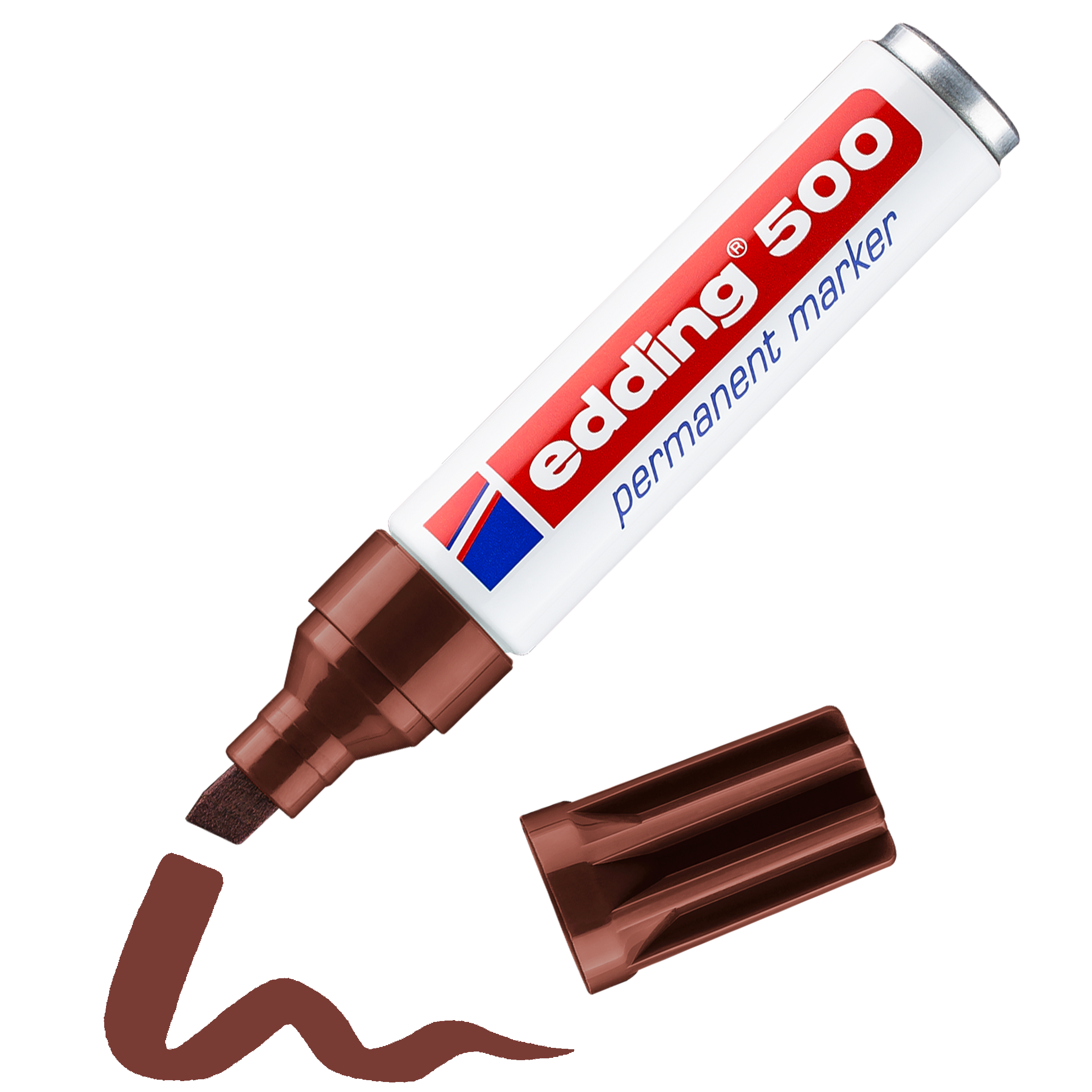 edding 500 Permanentmarker in braun mit offener Kappe und einem gemaltem Strich