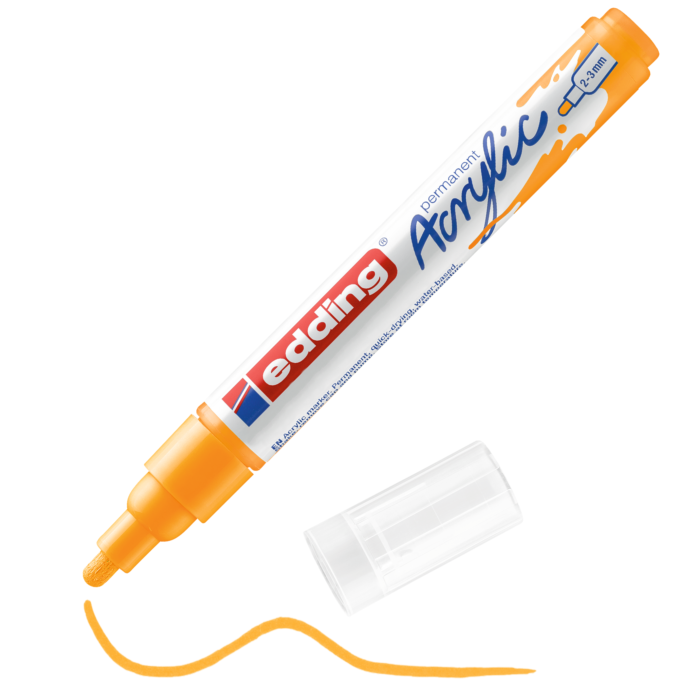 edding 5100 Acrylmarker medium in sonnengelb mit offener Kappe und einem gemaltem Strich