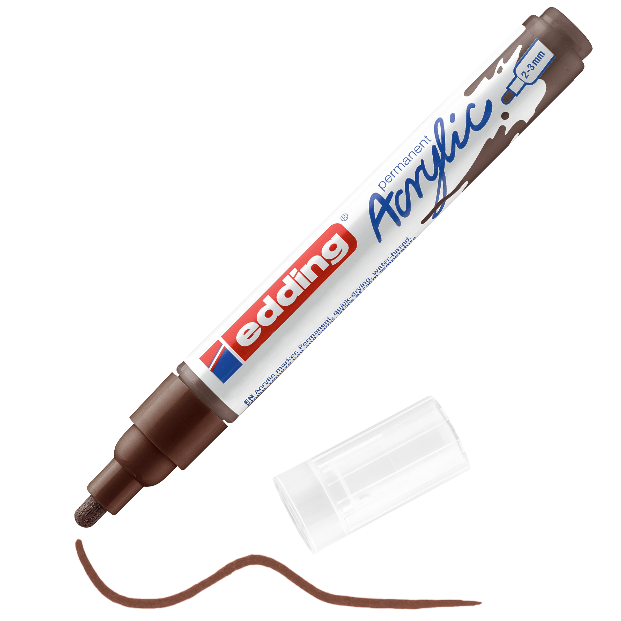 edding 5100 Acrylmarker medium in braun mit offener Kappe und einem gemaltem Strich