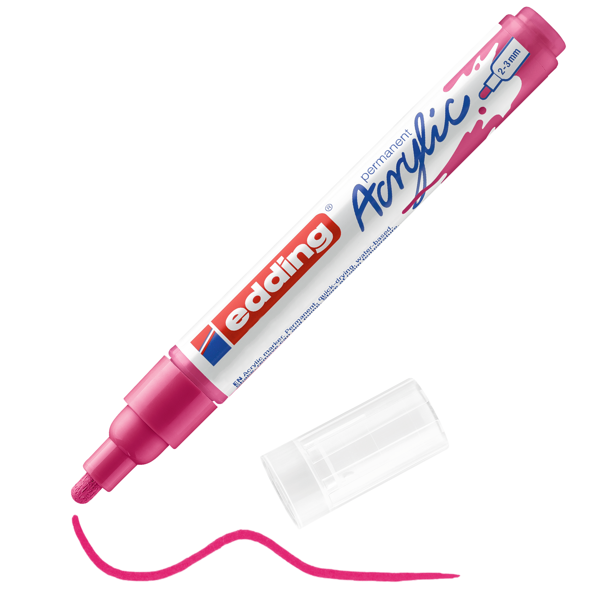 edding 5100 Acrylmarker medium in magenta mit offener Kappe und einem gemaltem Strich