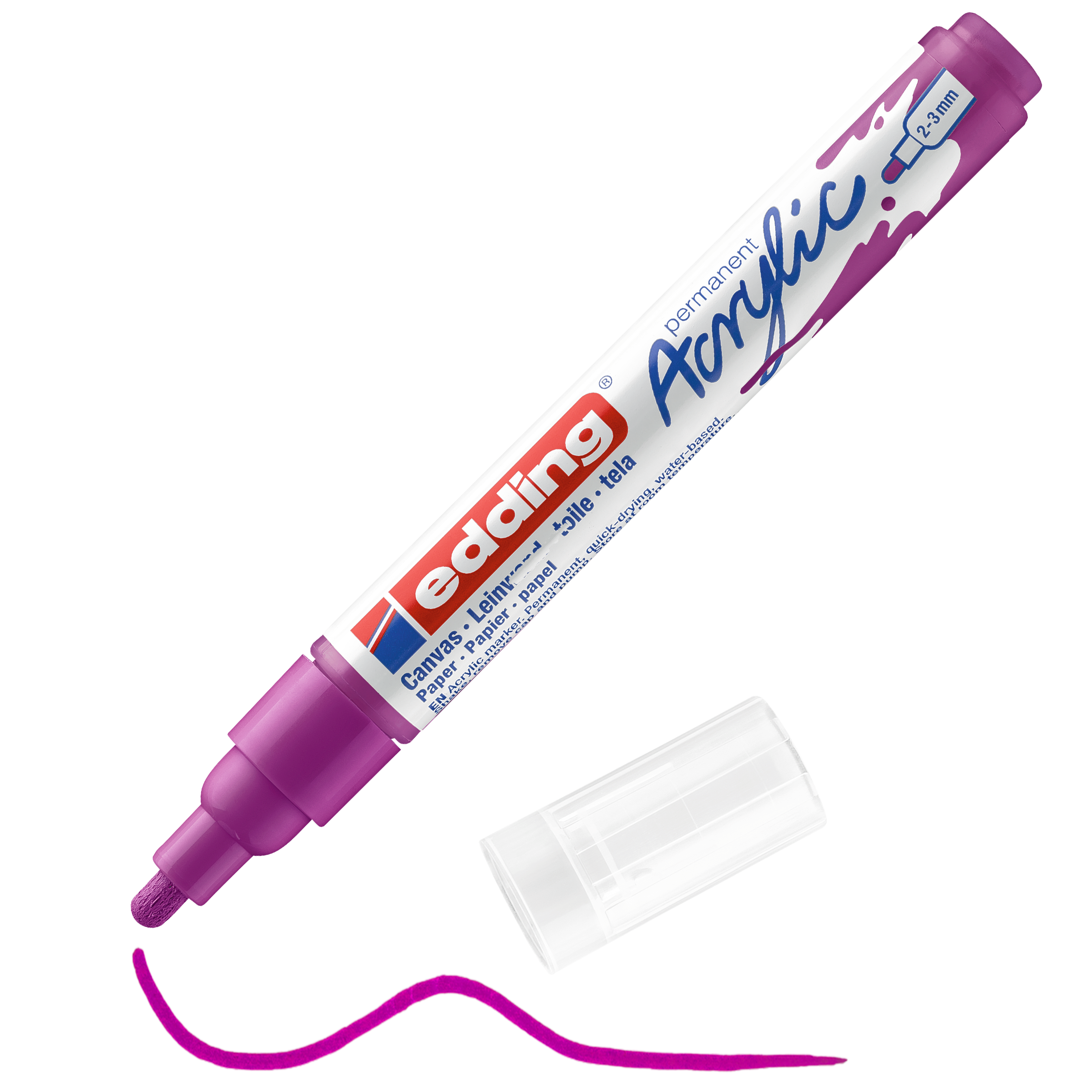 edding 5100 Acrylmarker medium in beere mit offener Kappe und einem gemaltem Strich