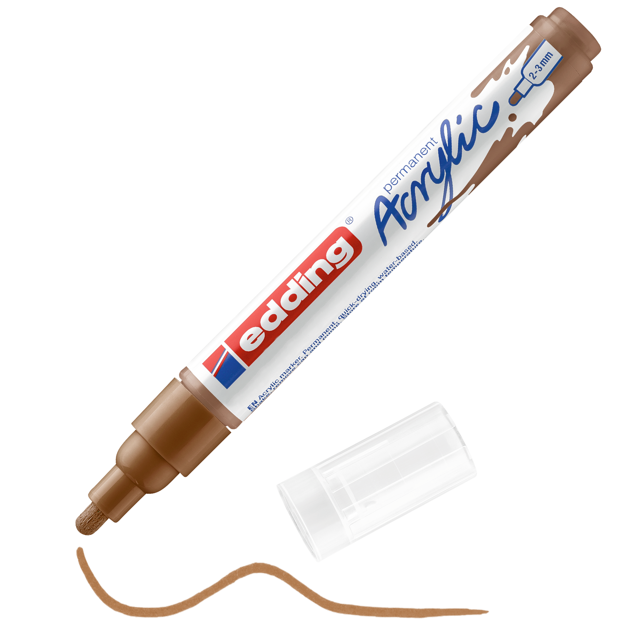 edding 5100 Acrylmarker medium in haselnuss mit offener Kappe und einem gemaltem Strich