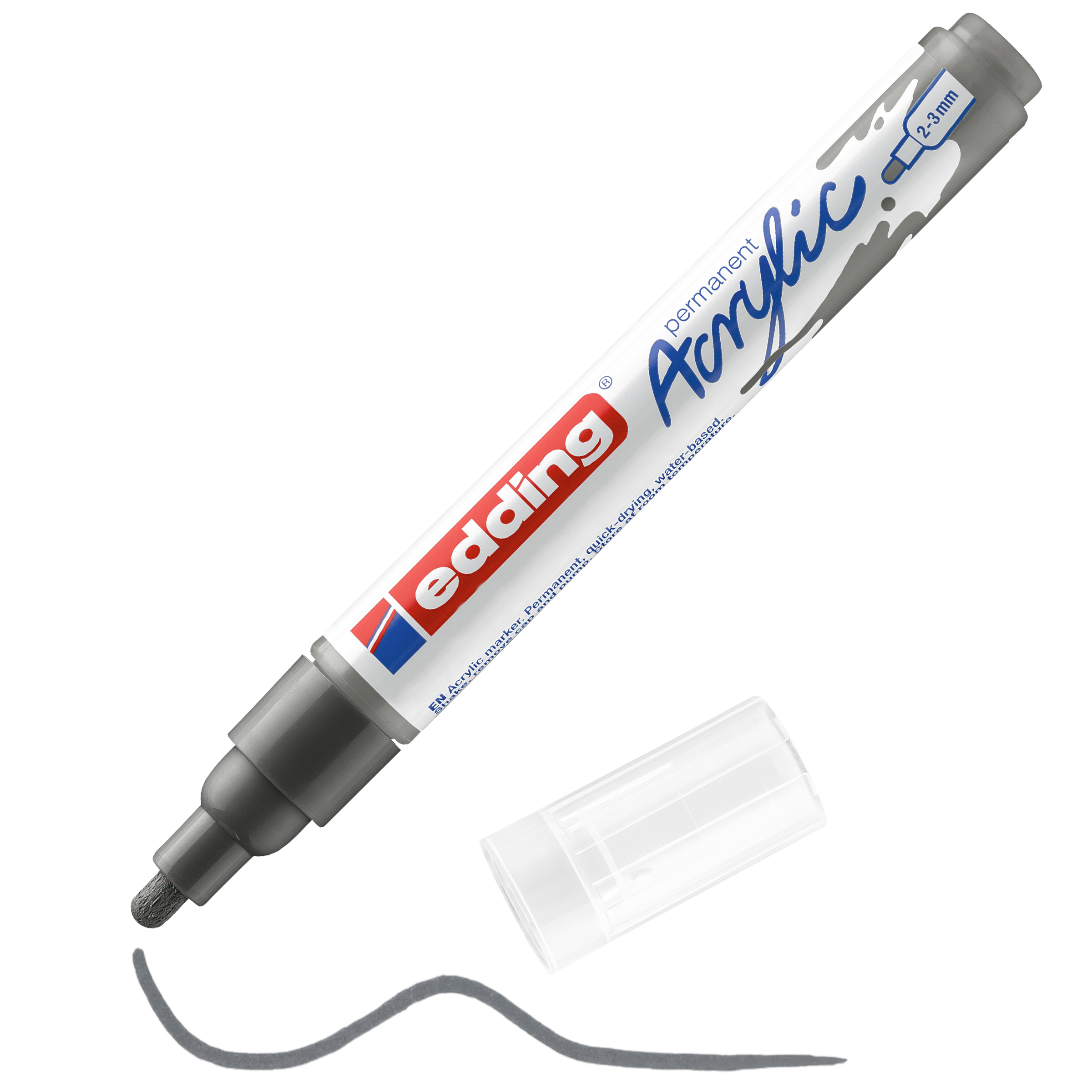 edding 5100 Acrylmarker medium in anthrazit mit offener Kappe und einem gemaltem Strich