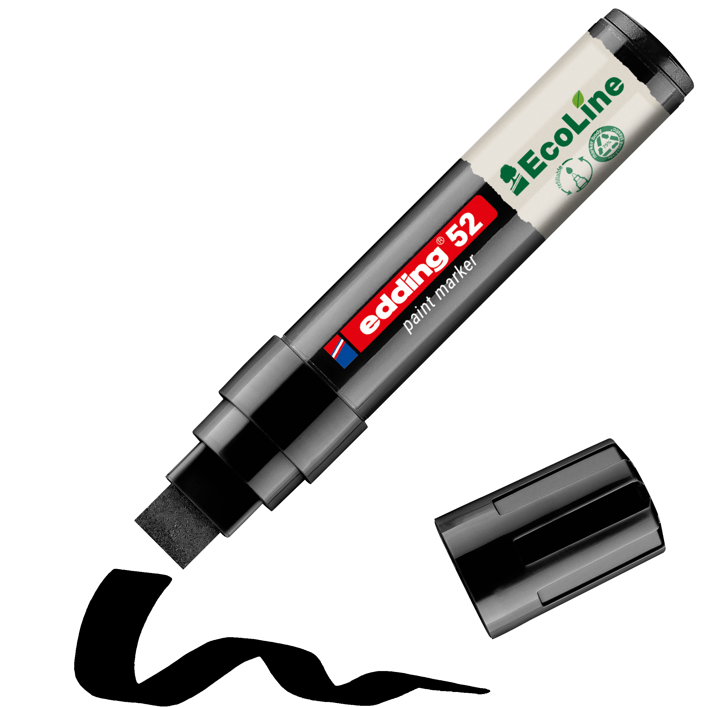 edding 52 EcoLine Lackmarker, wasserbasiert in Schwarz mit offener Kappe und einem gemaltem Strich