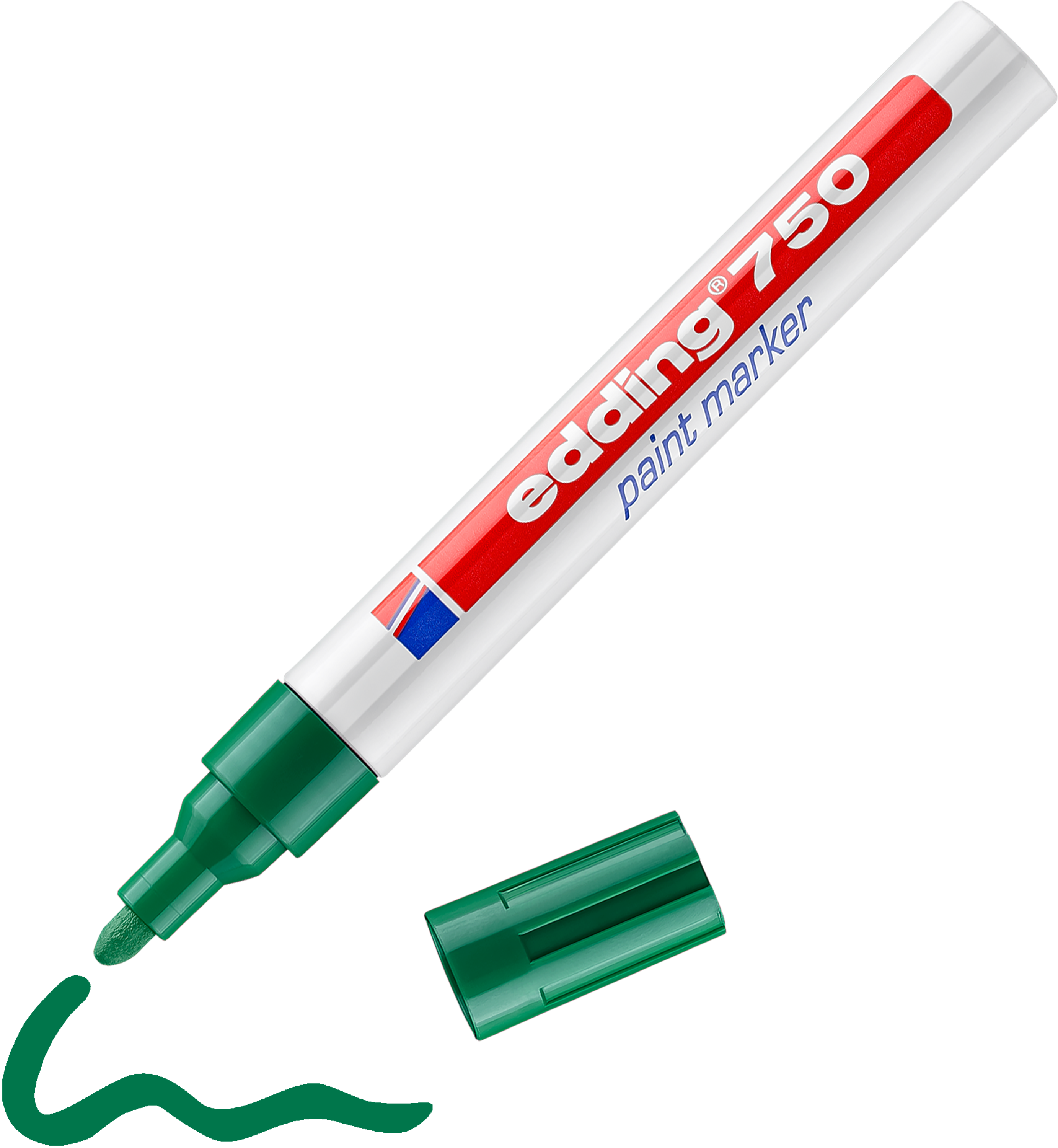 edding 750 Lackmarker in Silber mit offener Kappe und einem gemaltem Strich