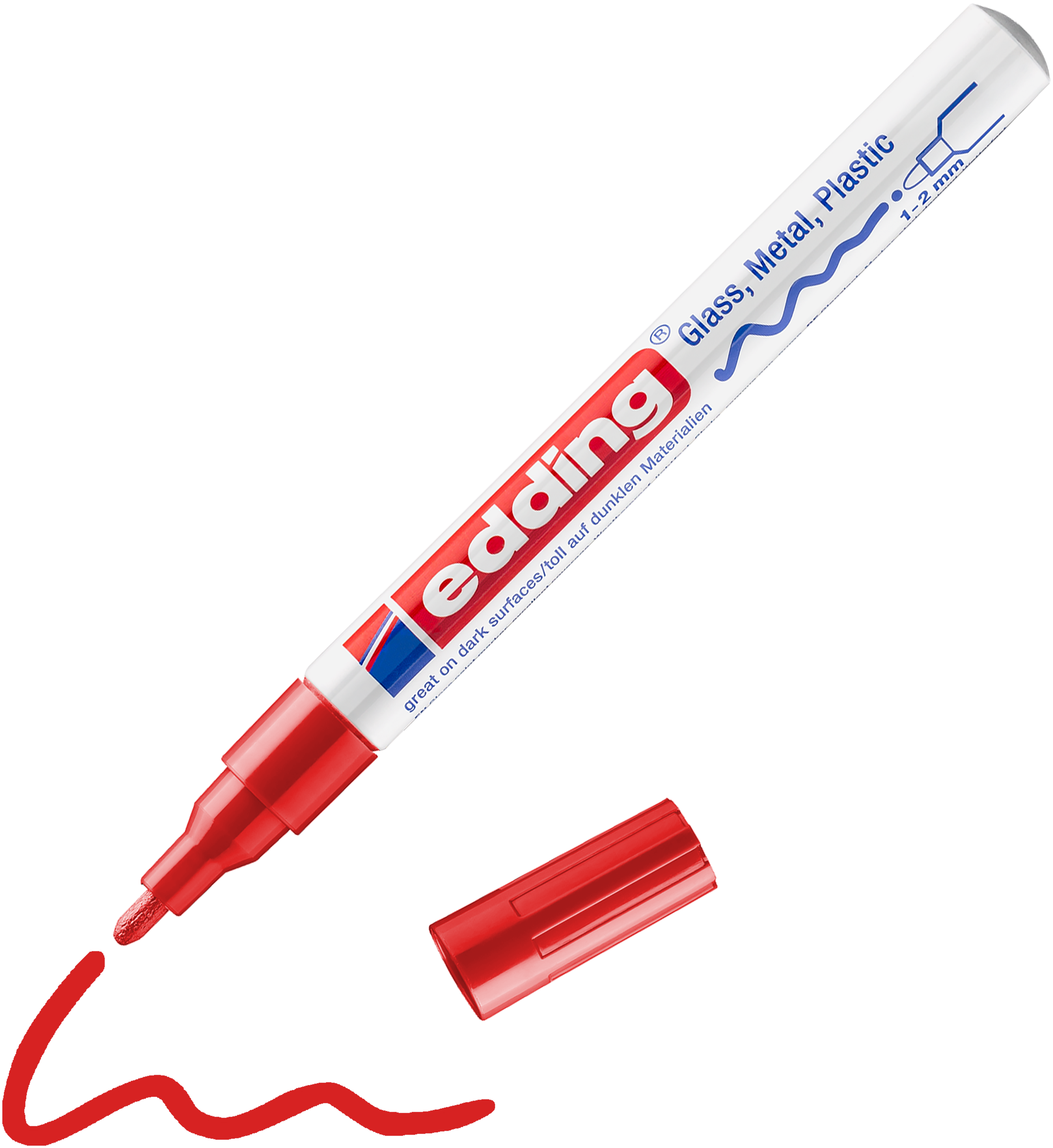 edding 751 Glanzlackmarker in Pastellgelb mit offener Kappe und einem gemaltem Strich
