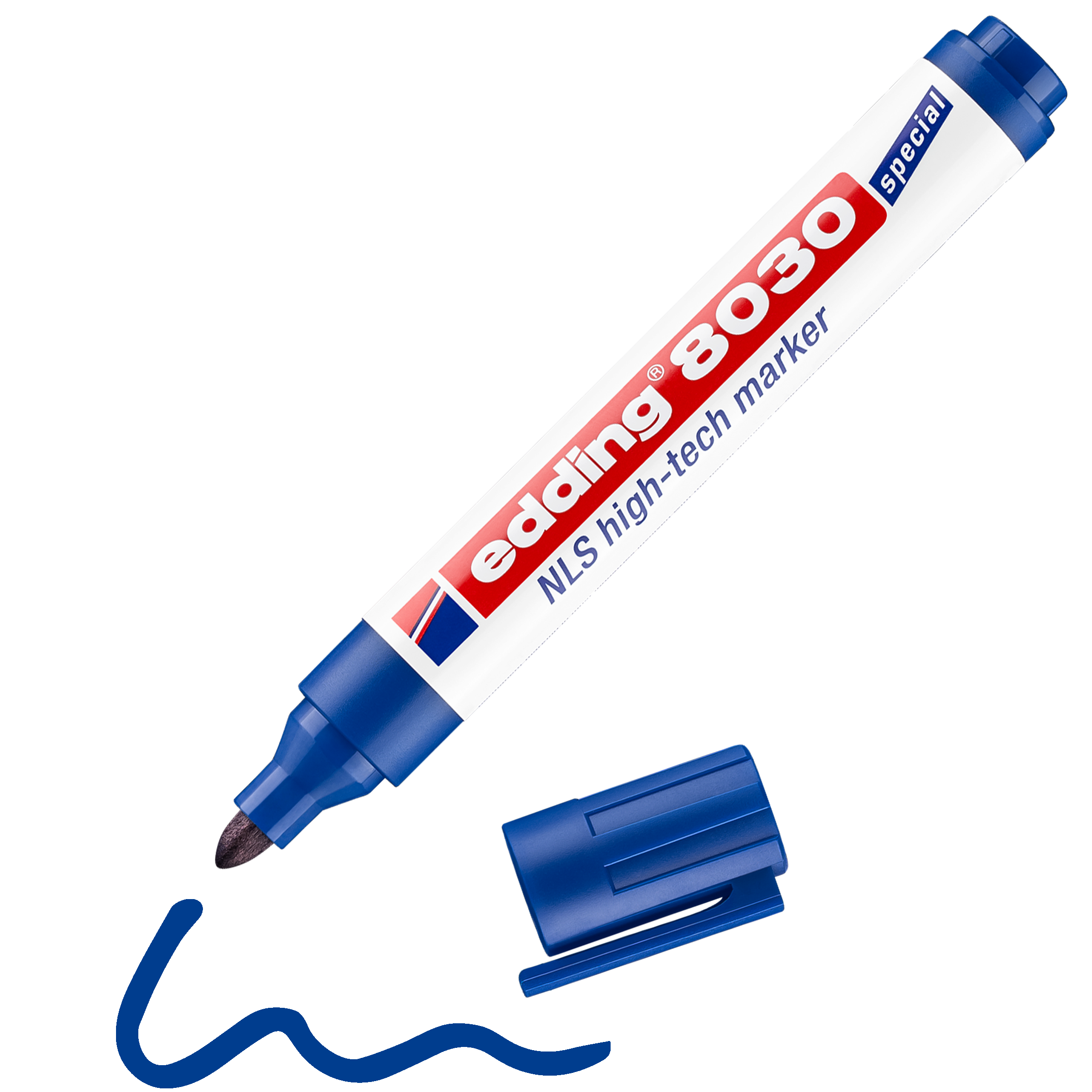 edding 8030 NLS High-Tech Marker in Rot mit offener Kappe und einem gemaltem Strich
