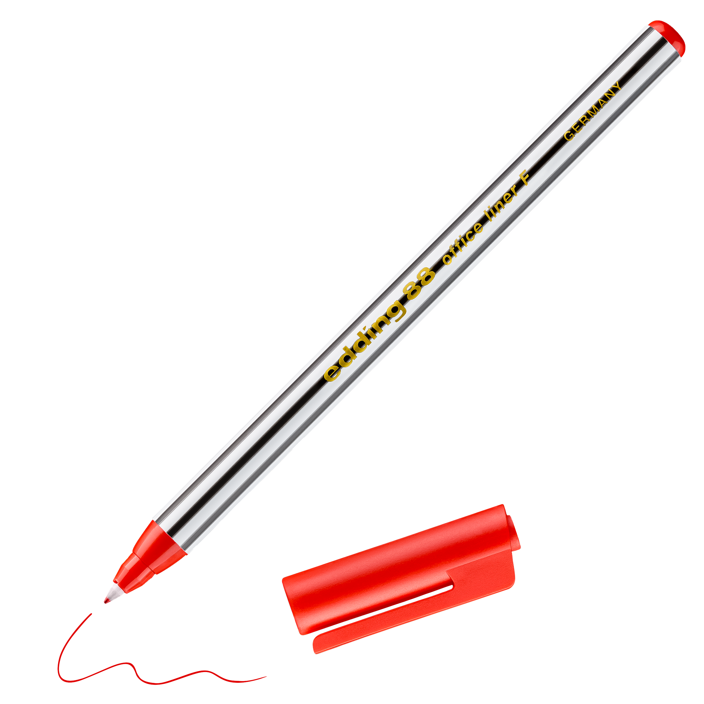 edding 88 Fineliner in rot mit offener Kappe und gemaltem Strich