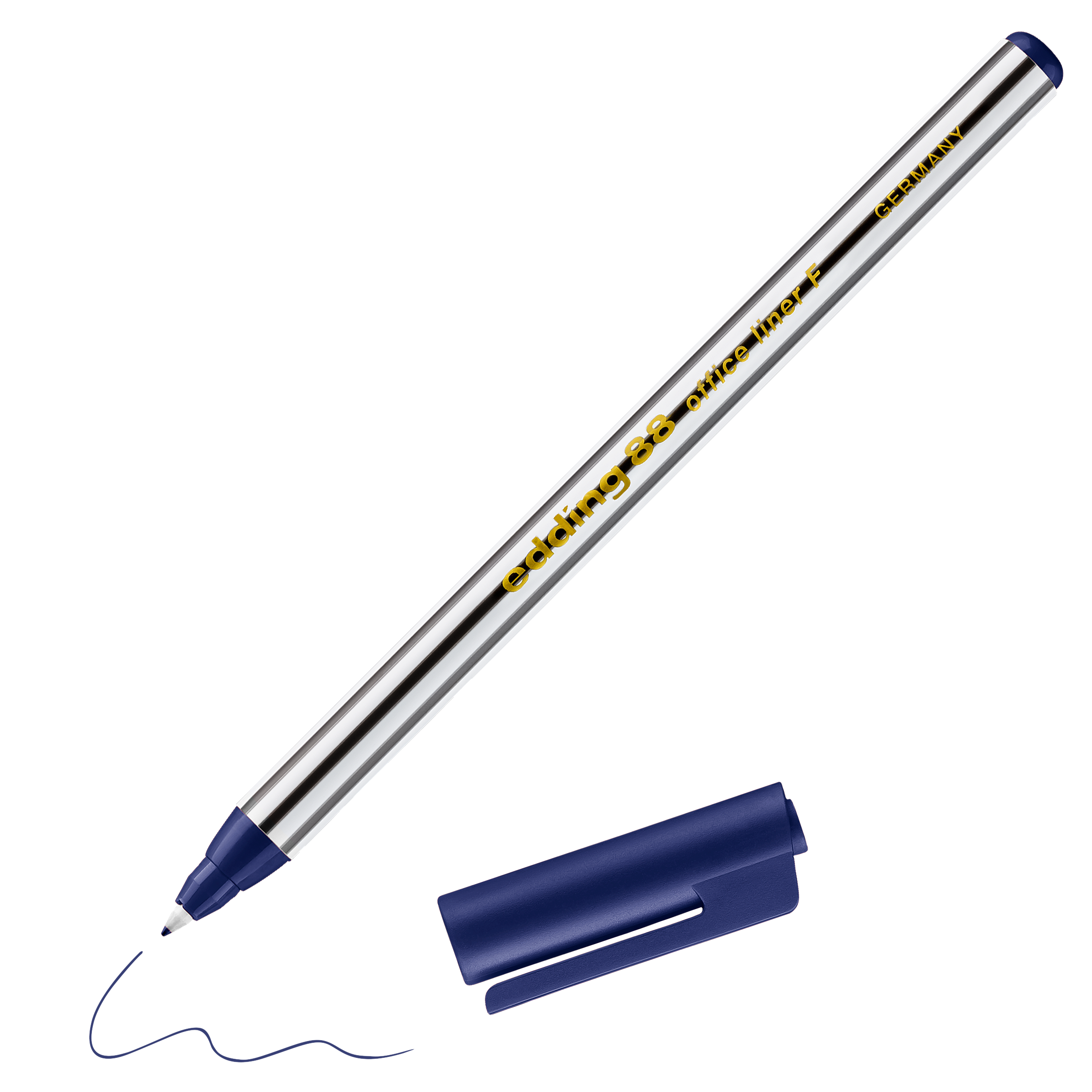 edding 88 Fineliner in blau mit offener Kappe und gemaltem Strich