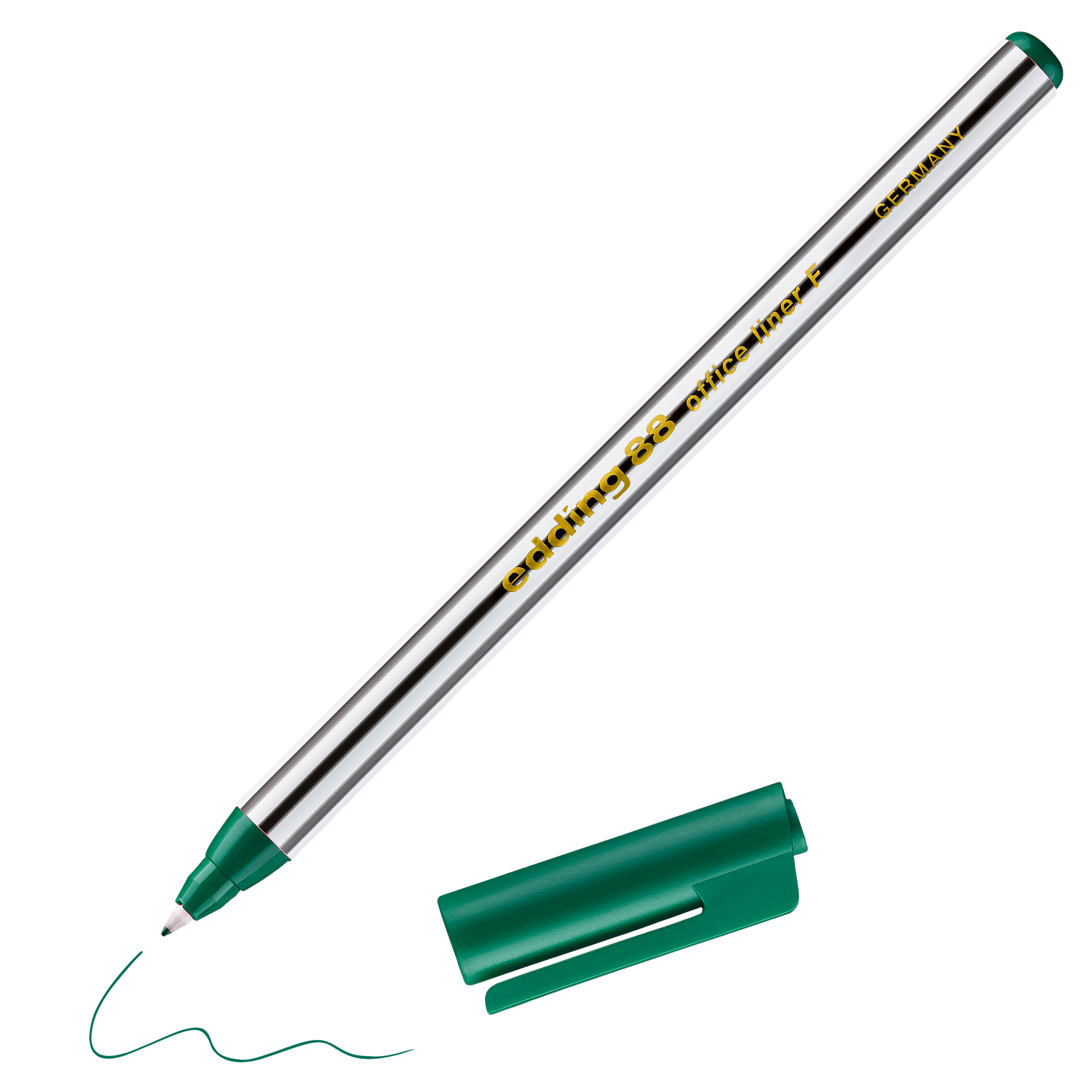 edding 88 Fineliner in grün mit offener Kappe und gemaltem Strich