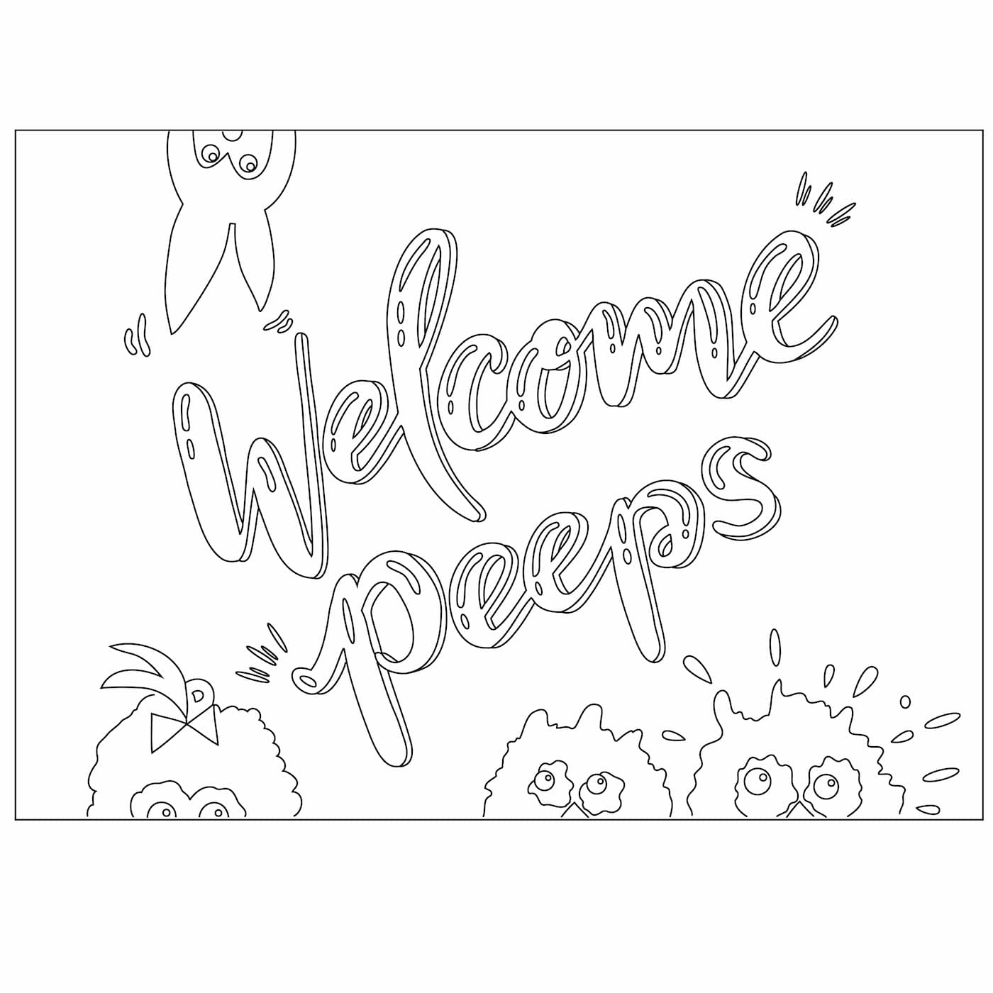 Malvorlage: Schriftzug Welcome peeps