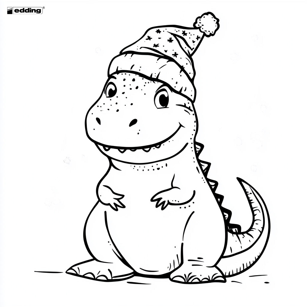 Malvorlage Dino mit Weihnachtsmütze