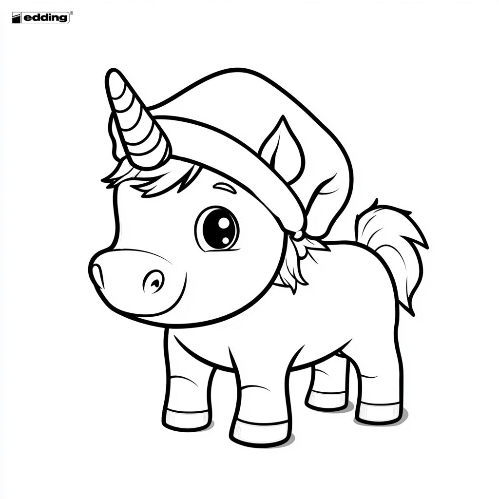 Malvorlage Einhorn mit Weihnachtsmütze