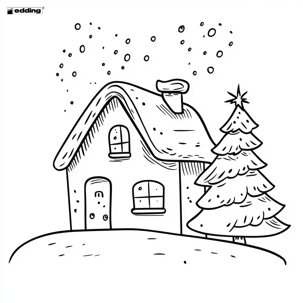 Malvorlage Haus mit Schneedecke