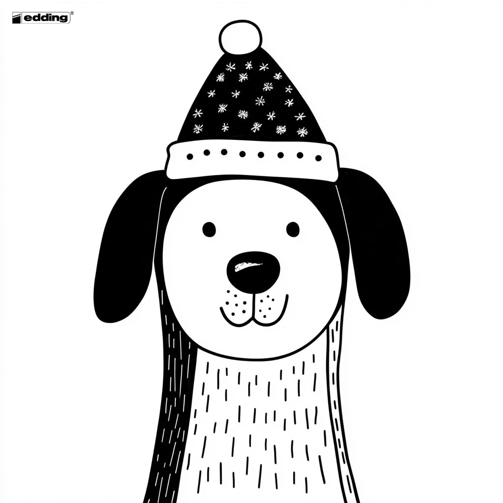 Malvorlage Hund mit Weihnachtsmütze