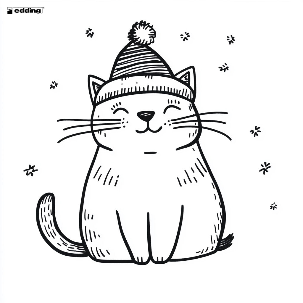 Malvorlage Katze mit Weihnachtsmütze