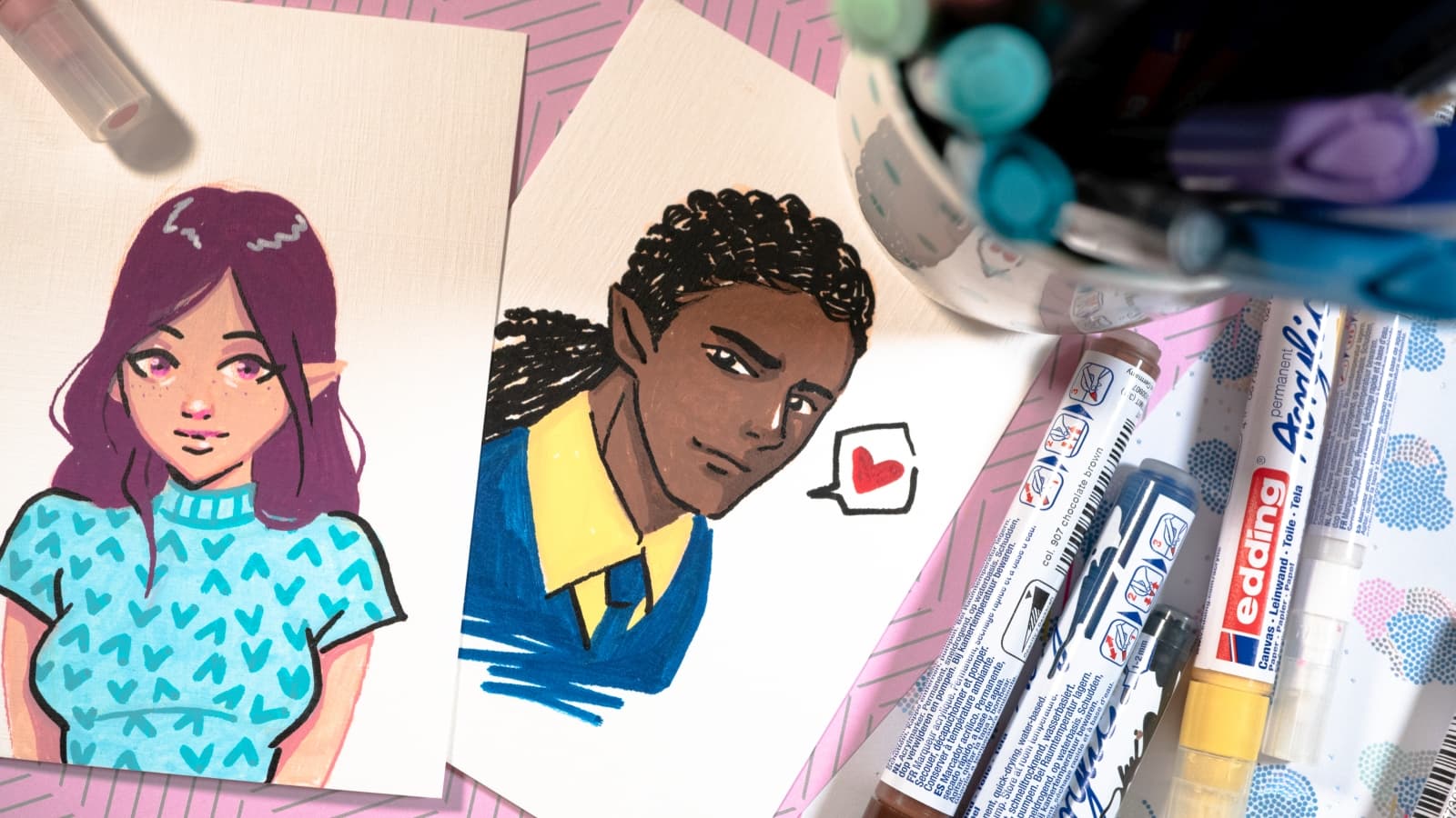 Manga Charaktere gemalt mit Acrylmarkern