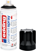 edding 5200 Permanentspray Acryllack in Tiefschwarz matt mit offener Kappe und einem gemaltem Strich