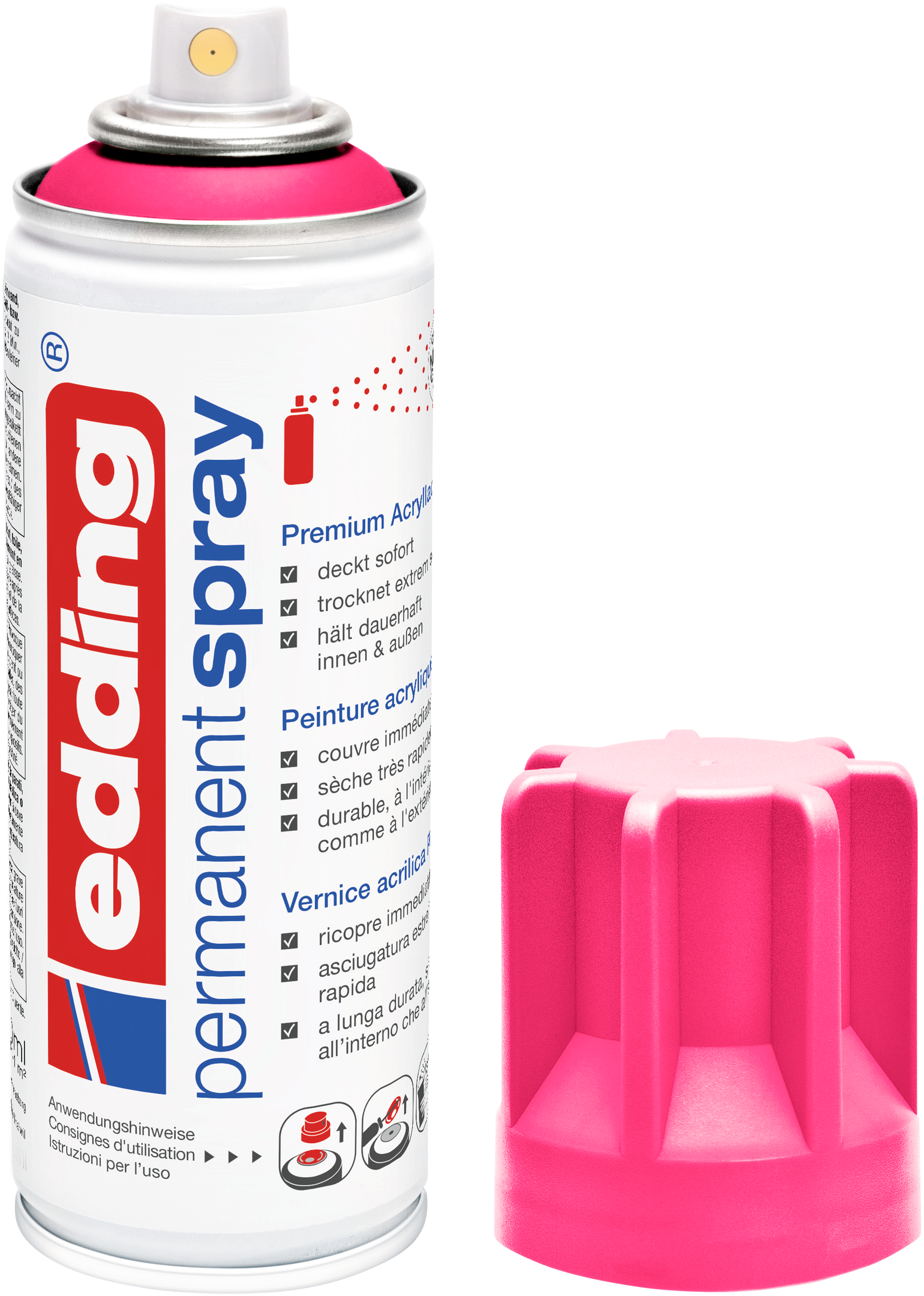 edding 5200 Permanentspray Acryllack Neon & kräftige Farben in neonpink mit offener Kappe und einem gemaltem Strich