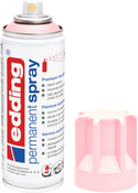 Eine Dose edding 5200 Permanentspray Acryllack Pastell & sanfte Farben von edding mit rosafarbener Düse und passender Kappe steht auf weißem Untergrund. Das blau-rot-weiße Etikett macht es ideal für die Oberflächenaufbereitung in sanften Pastelltönen.
