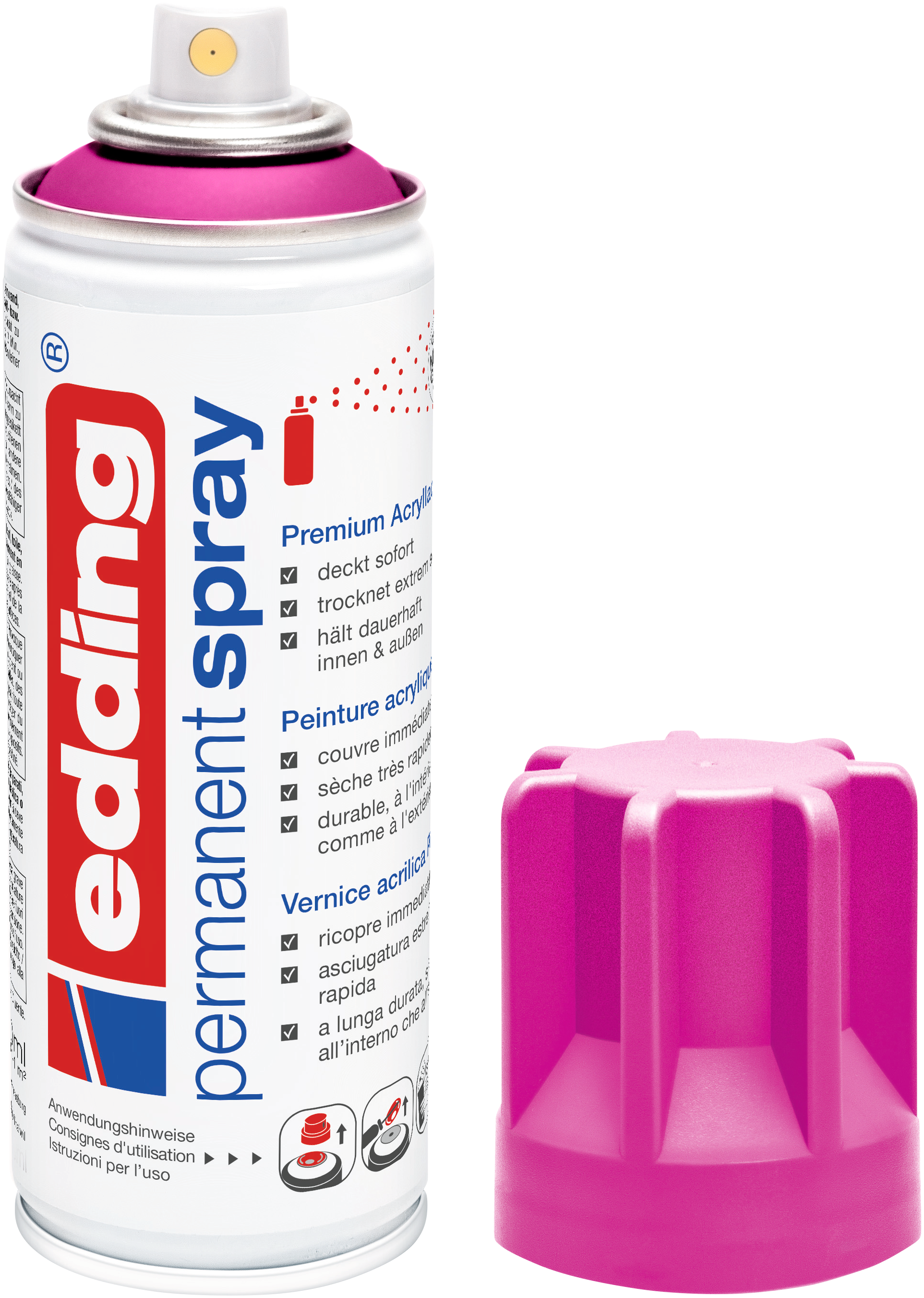 edding 5200 Permanentspray Acryllack Neon & kräftige Farben in telemagenta mit offener Kappe und einem gemaltem Strich