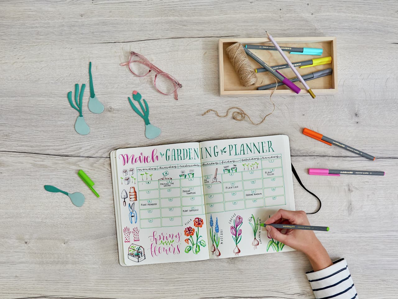 edding 55 Journaling Gartenplan für den März
