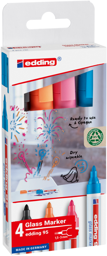Verpackung edding 95 Glasmarker 4er Set basic