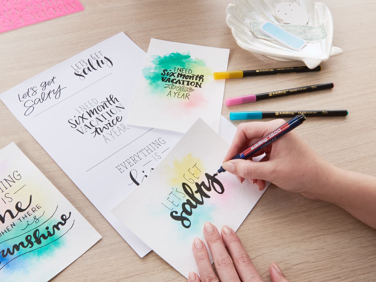 edding 1340, 1800 Handlettering Starter Set Karten zuhause selber gestalten