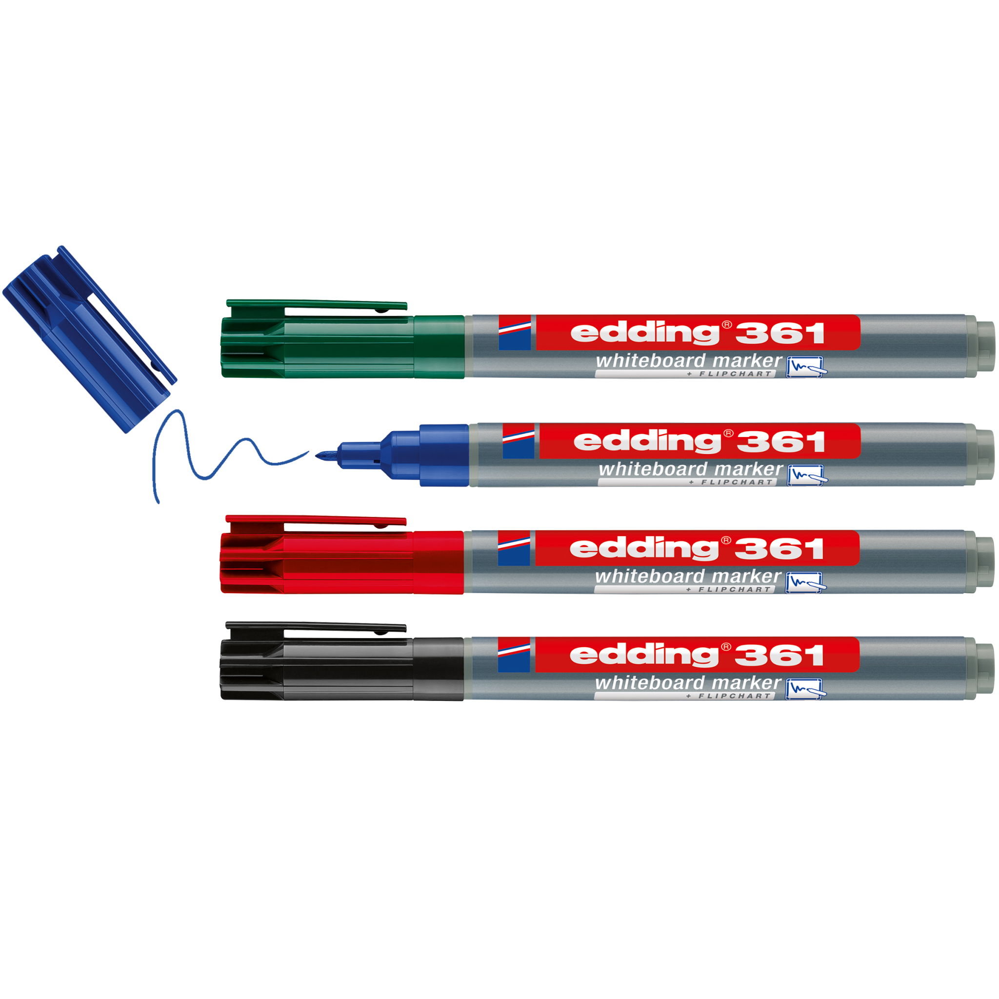 4er-Set edding 361 Whiteboardmarker in schwarz, rot, blau und grün