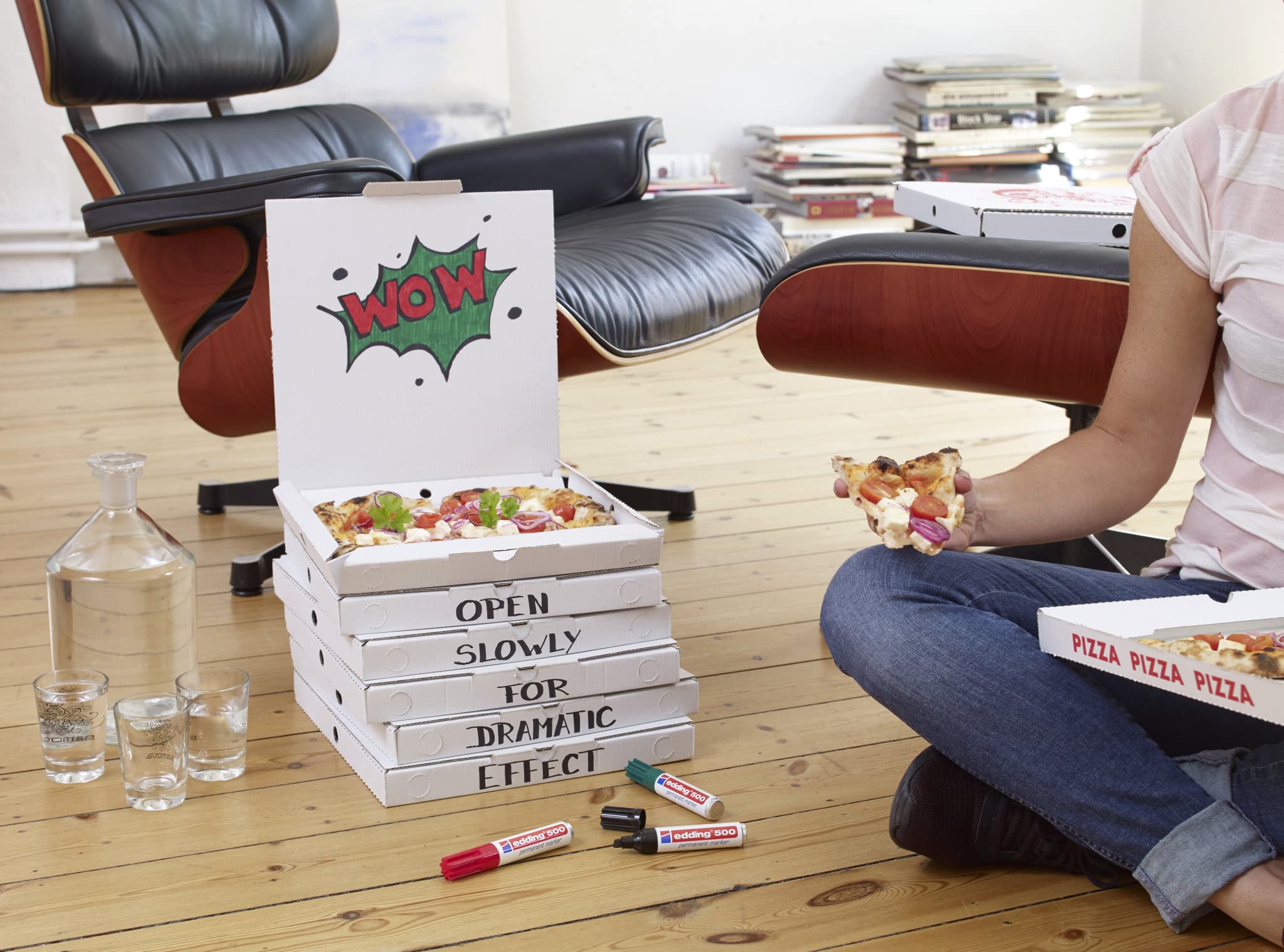 edding 500 Permanent Marker Pizzaboxen lustig gestalten