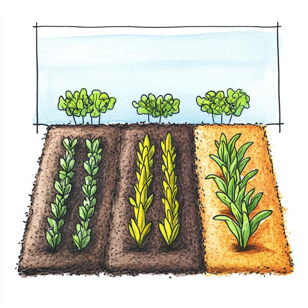 Skizze Beetes das in drei Teile für die Fruchtfolge aufgeteilt ist