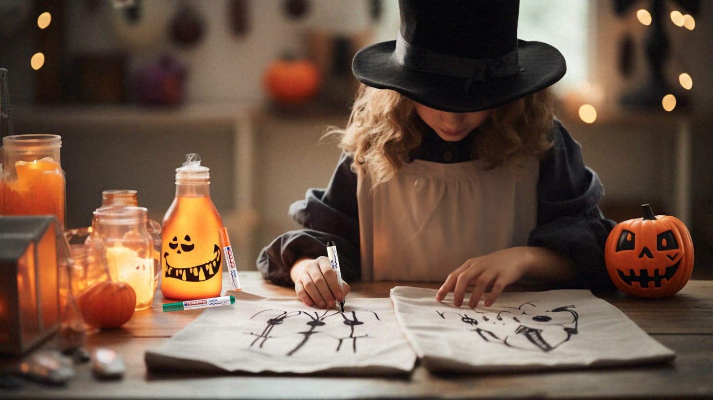 Kind bemalt Taschen mit Halloween muster