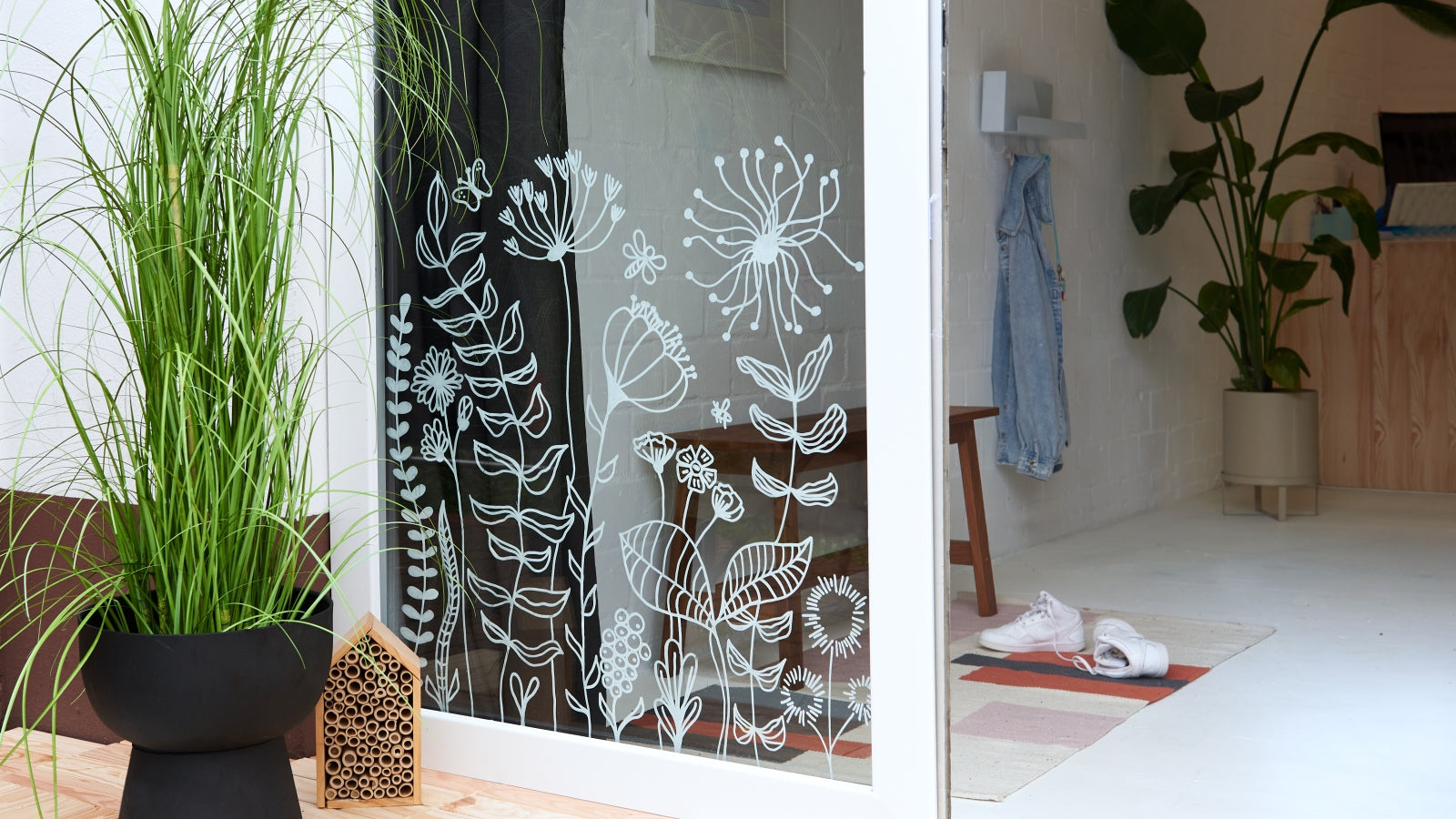 Fensterbild Blumen auf Terassentür