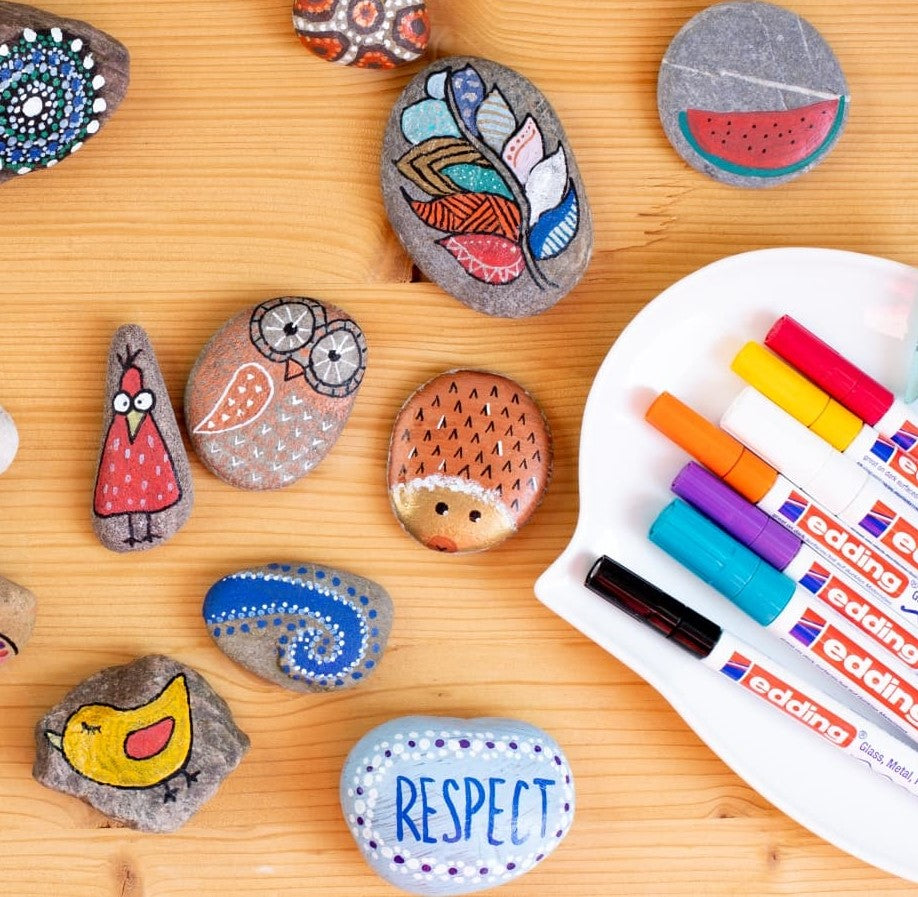 edding Steine gemalen mit Lackmarkern
