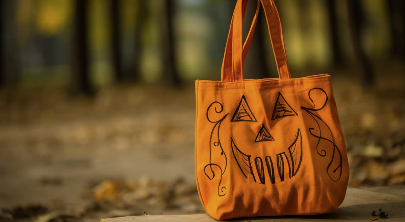 Orangene Tasche mit Kürbisgesicht