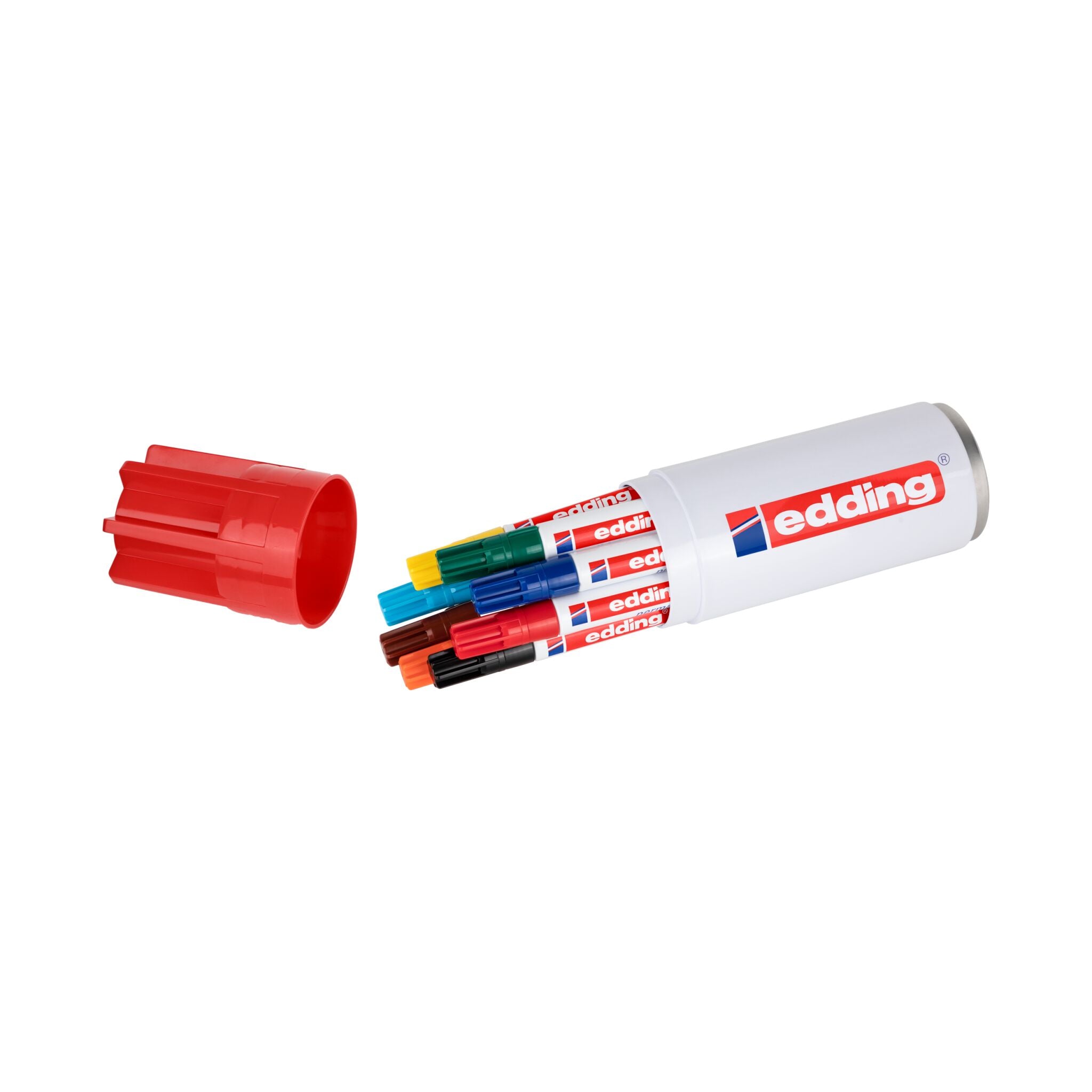 Ein Satz edding 3000 Permanentmarker, 8er-Dosis, ohne Kappen, mit einer Reihe lebendiger Farben.