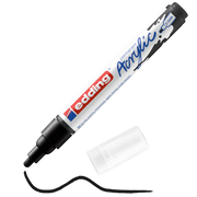 edding 5100 Acrylmarker medium in schwarz matt mit offener Kappe und einem gemaltem Strich