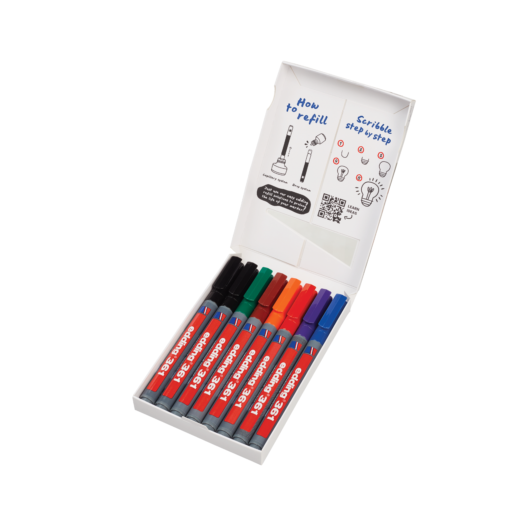 8er-Pack edding 361 Whiteboardmarker in verschiedenen Farben mit trocken abwischbarer und nachfüllbarer Tinte.