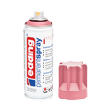 Eine Dose Farbe der Marke Edding, edding 5200 Permanentspray Acryllack Pastell & sanfte Farben, mit abgenommener Kappe, isoliert auf einem weißen Hintergrund.