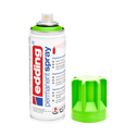 Eine Dose edding 5200 Permanentspray Acryllack Neon & kräftige Farben in Weiß ohne Kappe wird daneben auf einem neutralen Hintergrund platziert.